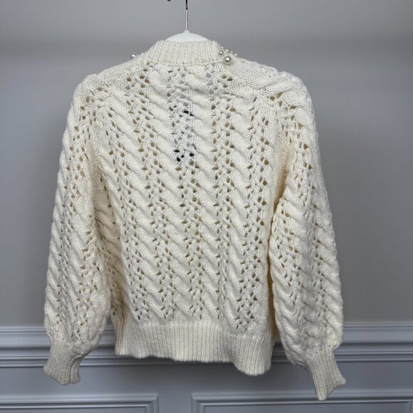 LiLu LiLu Women's Cable Knit Pullover Sweater with Pearl Detailing, Size 10, - Picture 3 of 7